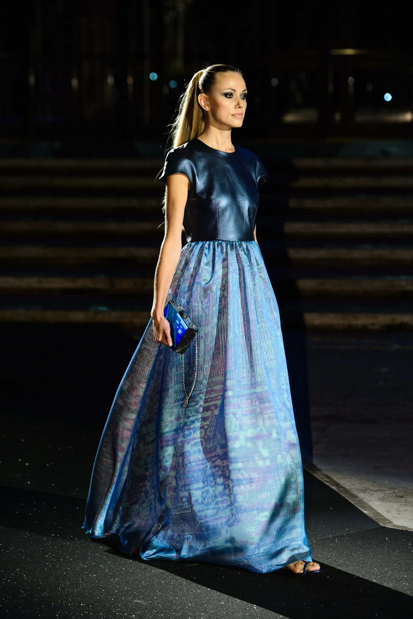 Blue gown on the Rome anniversary runway