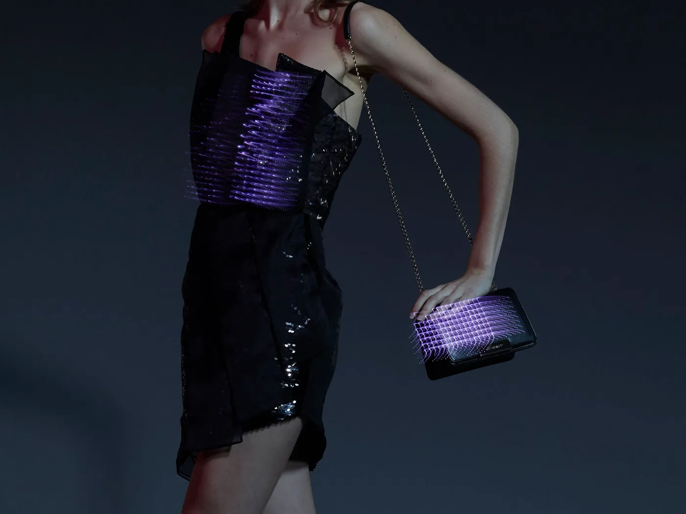 CuteCircuit illuminated red carpet dress created for Nieves Álvarez, studio view 1