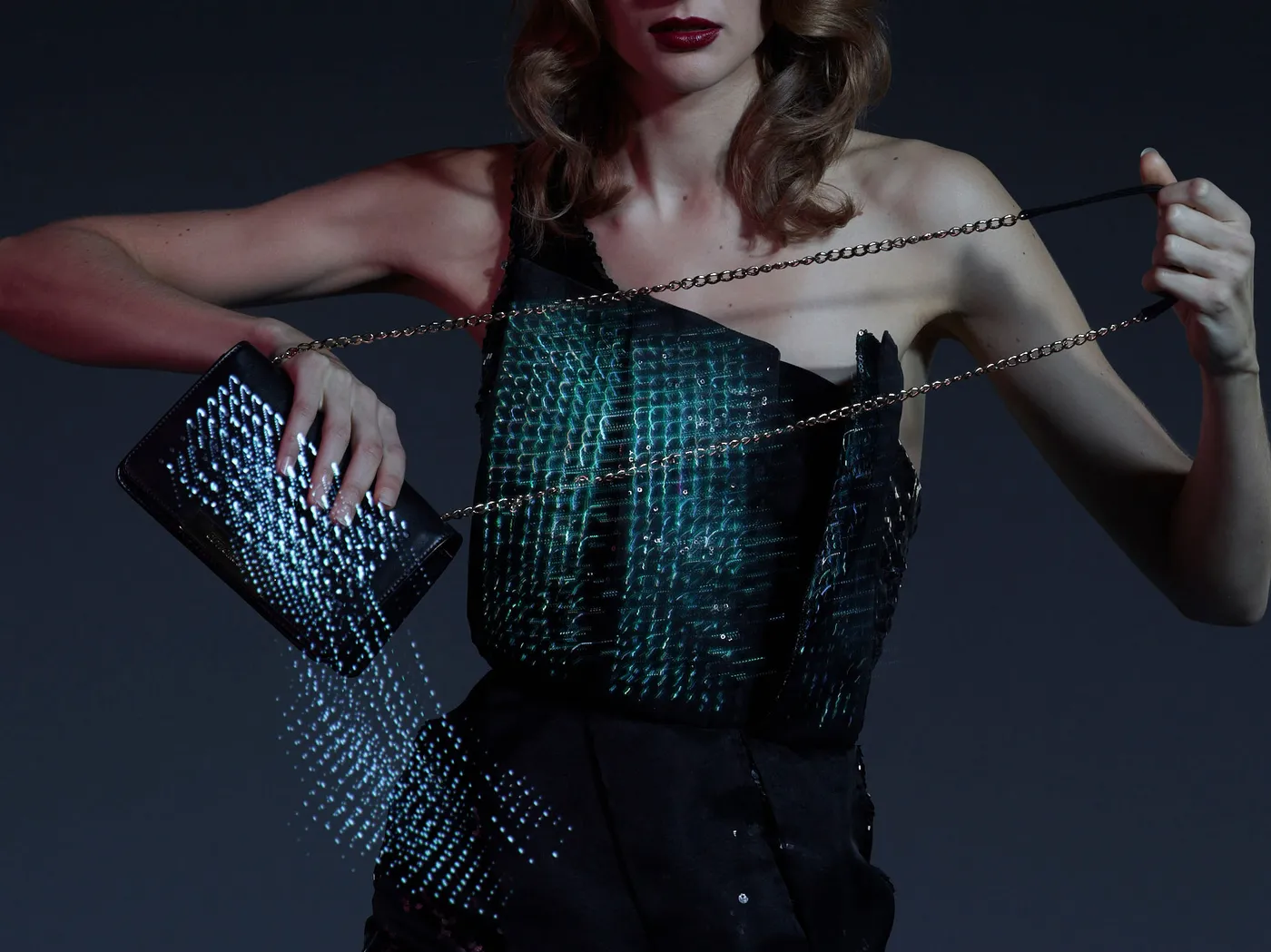 CuteCircuit illuminated red carpet dress created for Nieves Álvarez, studio view 8