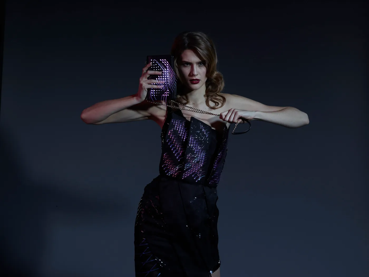 CuteCircuit illuminated red carpet dress created for Nieves Álvarez, studio view 9