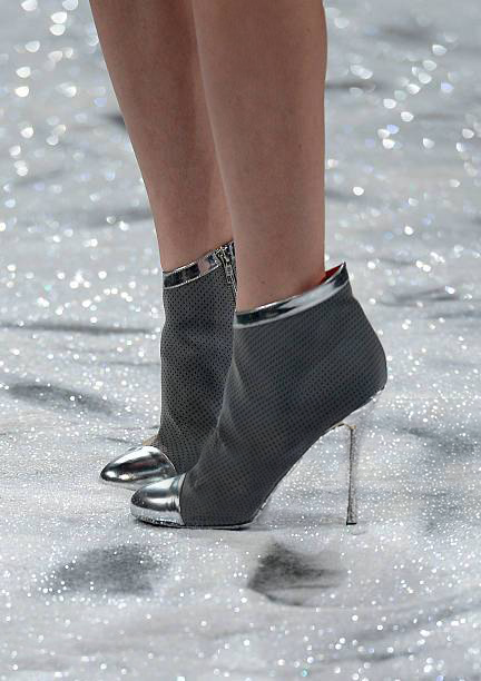 Close-up of CuteCircuit Sparkle Booties on the New York Fashion Week runway